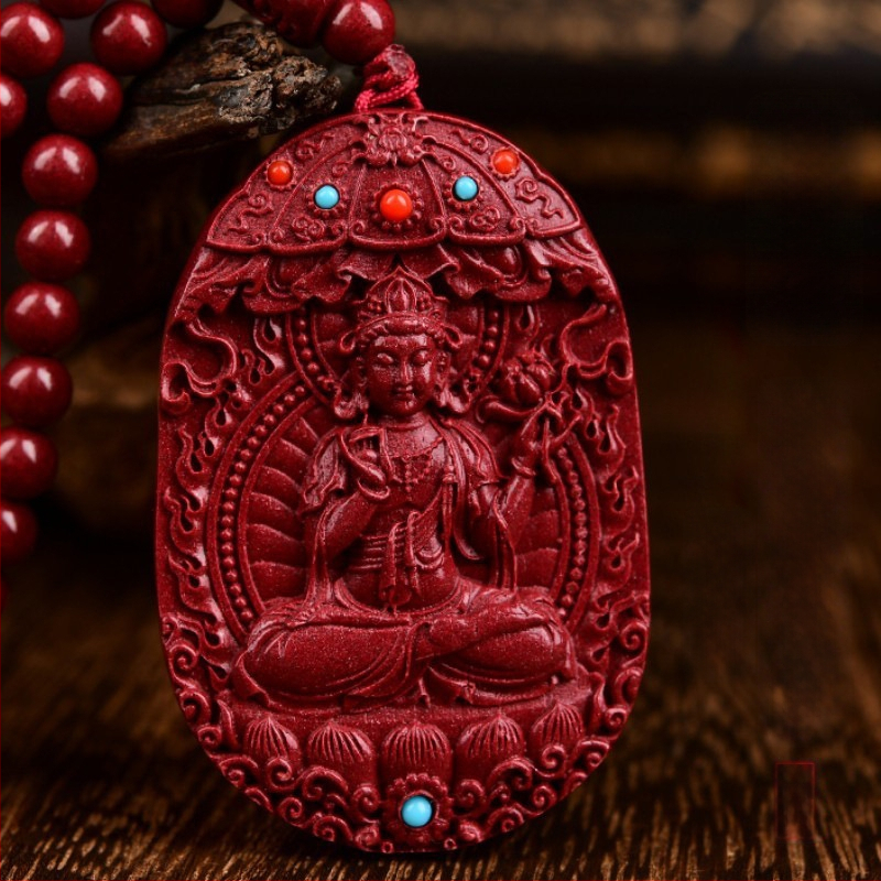 Colier cu pandantiv Buddha Amitabha din cinnabar, pentru Anul Tigru, stil medieval, lansare primăvară 2024