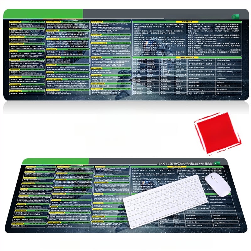 Настолна подложка за бюро с клавишни комбинации за Excel – гумена, едностранна, антиплъзгаща, печатано лого, OEM персонализация