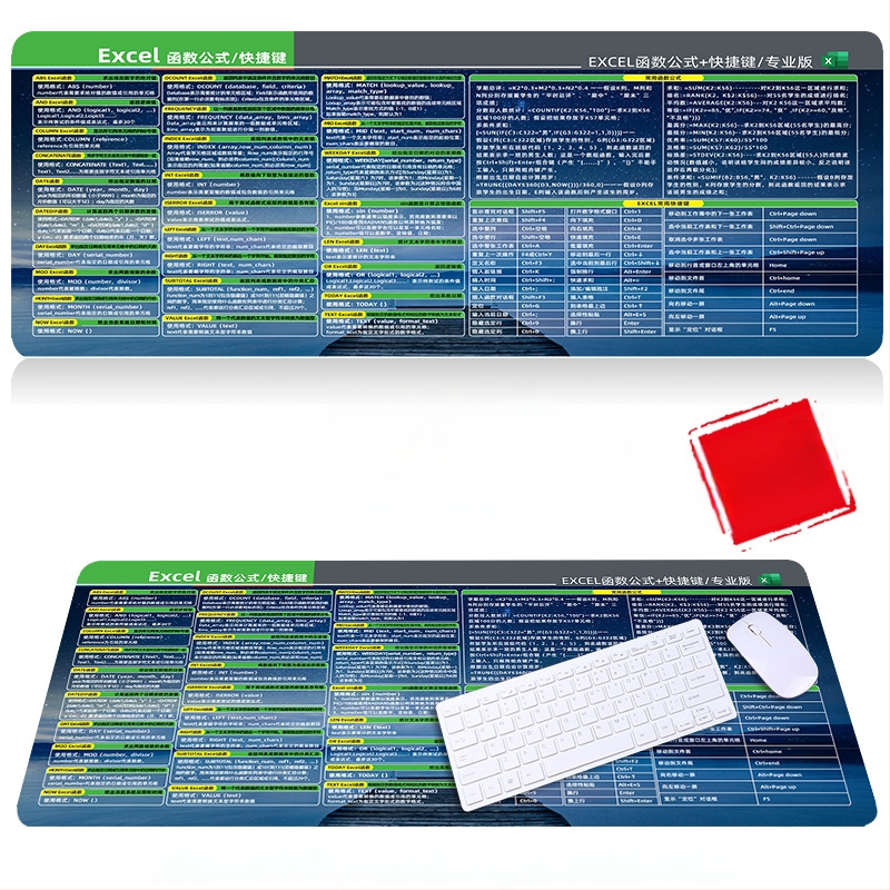 Настолна подложка за бюро с клавишни комбинации за Excel – гумена, едностранна, антиплъзгаща, печатано лого, OEM персонализация