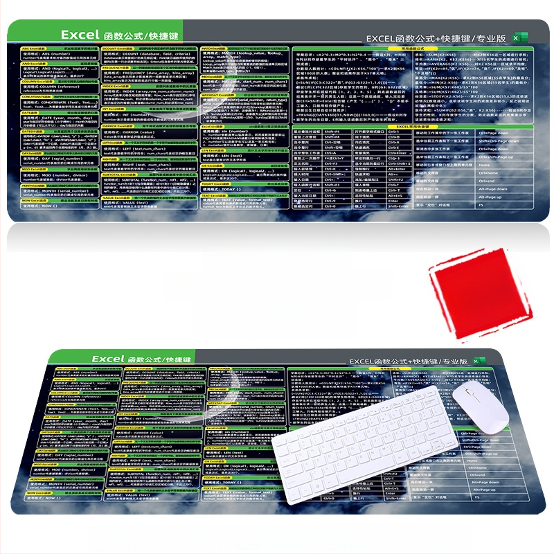 Настолна подложка за бюро с клавишни комбинации за Excel – гумена, едностранна, антиплъзгаща, печатано лого, OEM персонализация