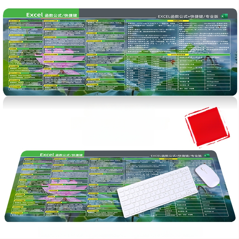 Настолна подложка за бюро с клавишни комбинации за Excel – гумена, едностранна, антиплъзгаща, печатано лого, OEM персонализация