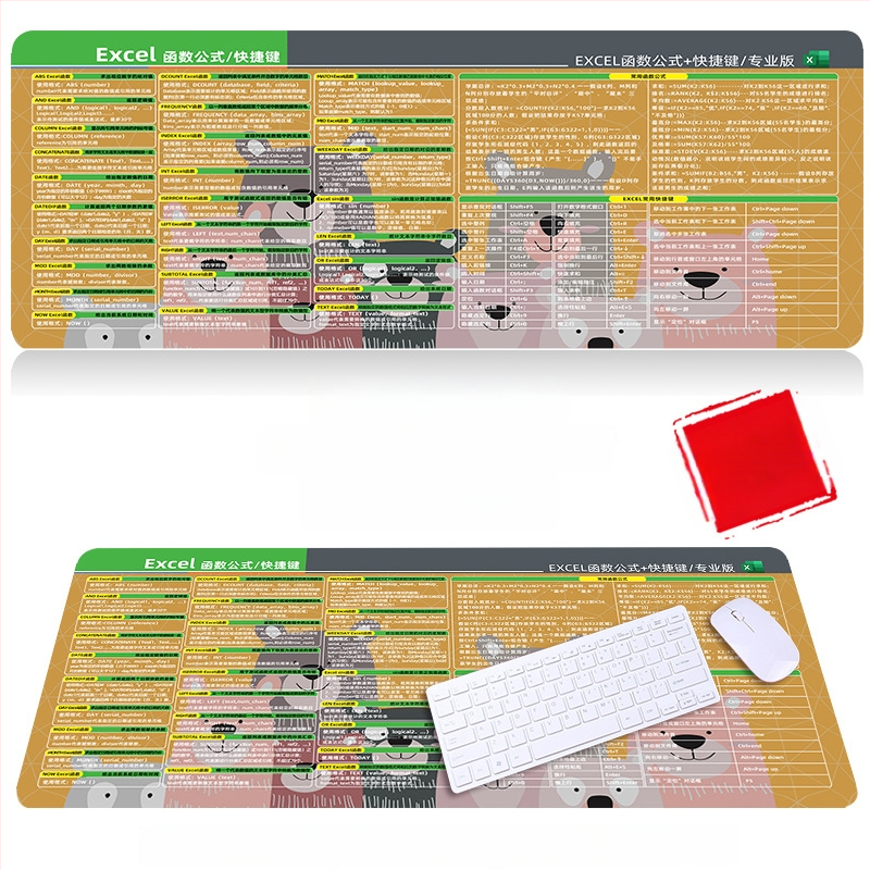 Настолна подложка за бюро с клавишни комбинации за Excel – гумена, едностранна, антиплъзгаща, печатано лого, OEM персонализация