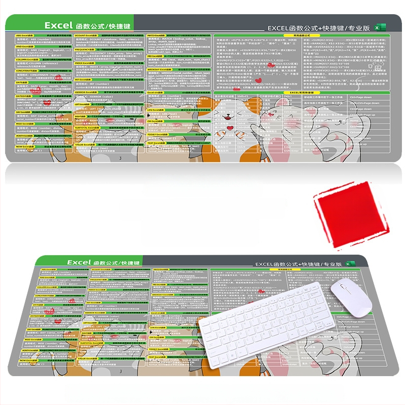 Настолна подложка за бюро с клавишни комбинации за Excel – гумена, едностранна, антиплъзгаща, печатано лого, OEM персонализация