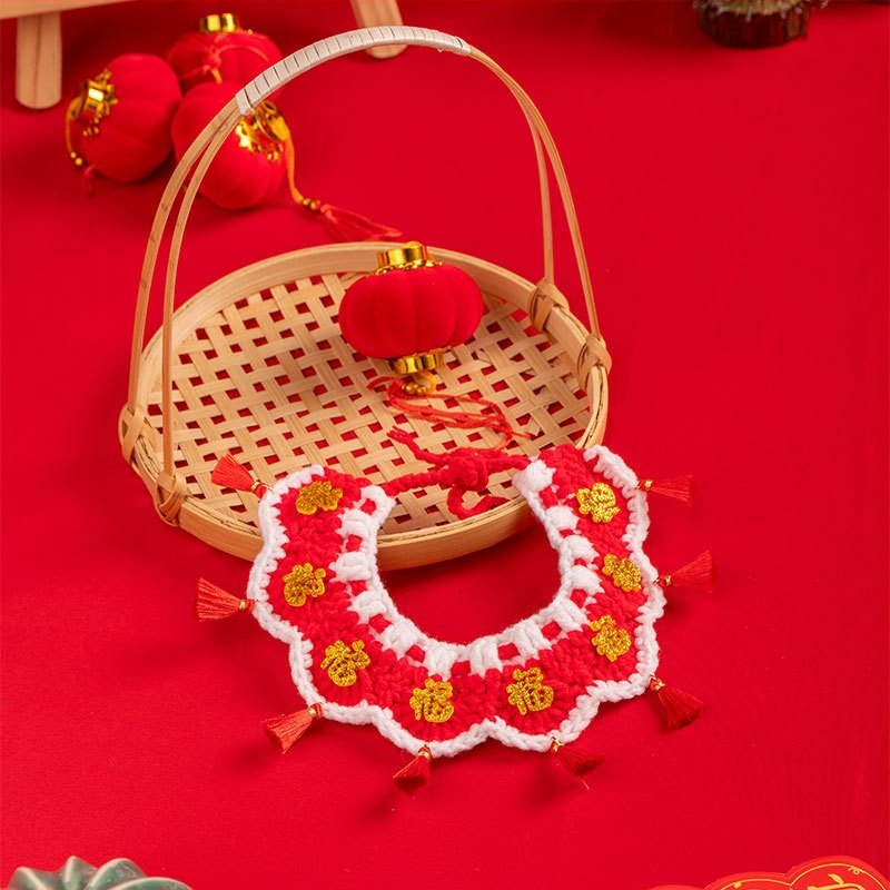 Kaķu un suņu adījuma kaklasaite — karikatūras raksts, Materiāls: zīda zieds, Universāla izmantošana, Svars 100 g, Ziemassvētku dizains