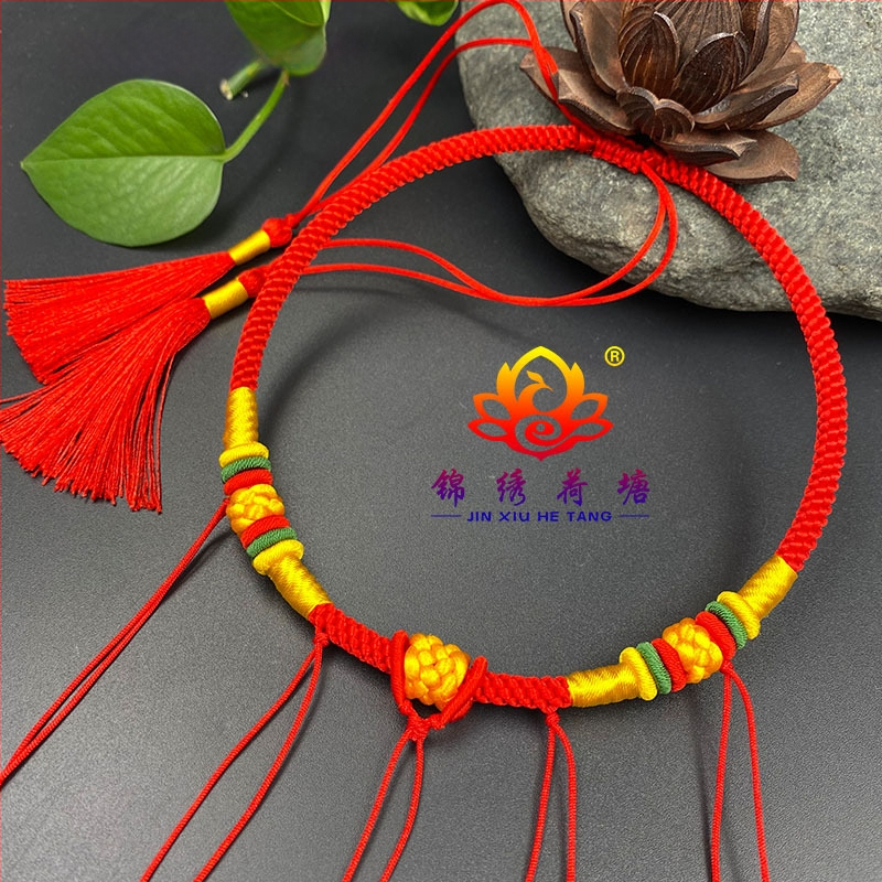 Bērnu kaklarota, rokām austā no sajaukta materiāla, sudraba 925 kulons, parasta ķēde, Ķīnas stils