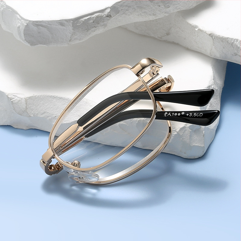 Sklopive naočale za čitanje s anti-plavim svjetlom, staklene leće visoke jasnoće, metalni okvir, model 818, PD 48-20-135