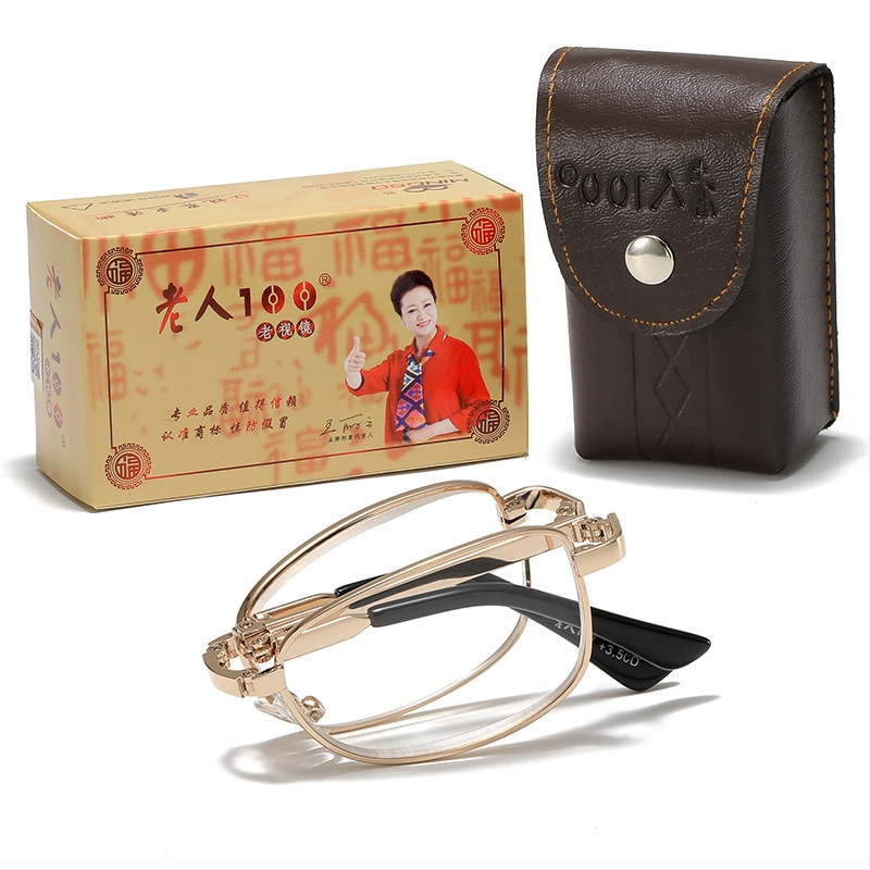 Sklopive naočale za čitanje s anti-plavim svjetlom, staklene leće visoke jasnoće, metalni okvir, model 818, PD 48-20-135