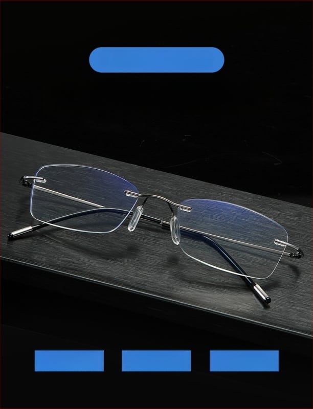 Ochelari de lectură, fără ramă, construcție metalică, lentile PC, anti-lumină albastră, model 8025