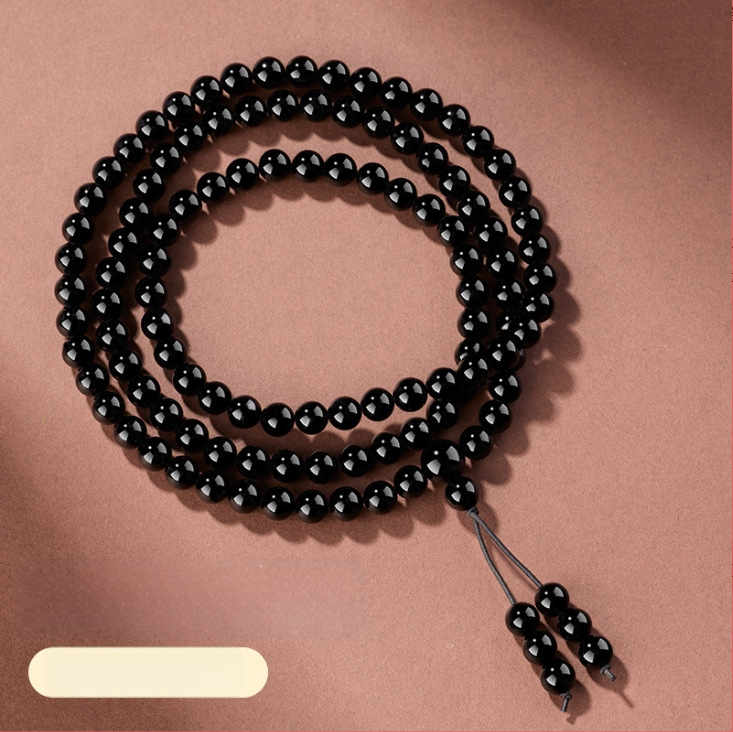 Prirodni obsidijan narukvica s 108 perlama, višeslojna unisex narukvica za Godinu zmije