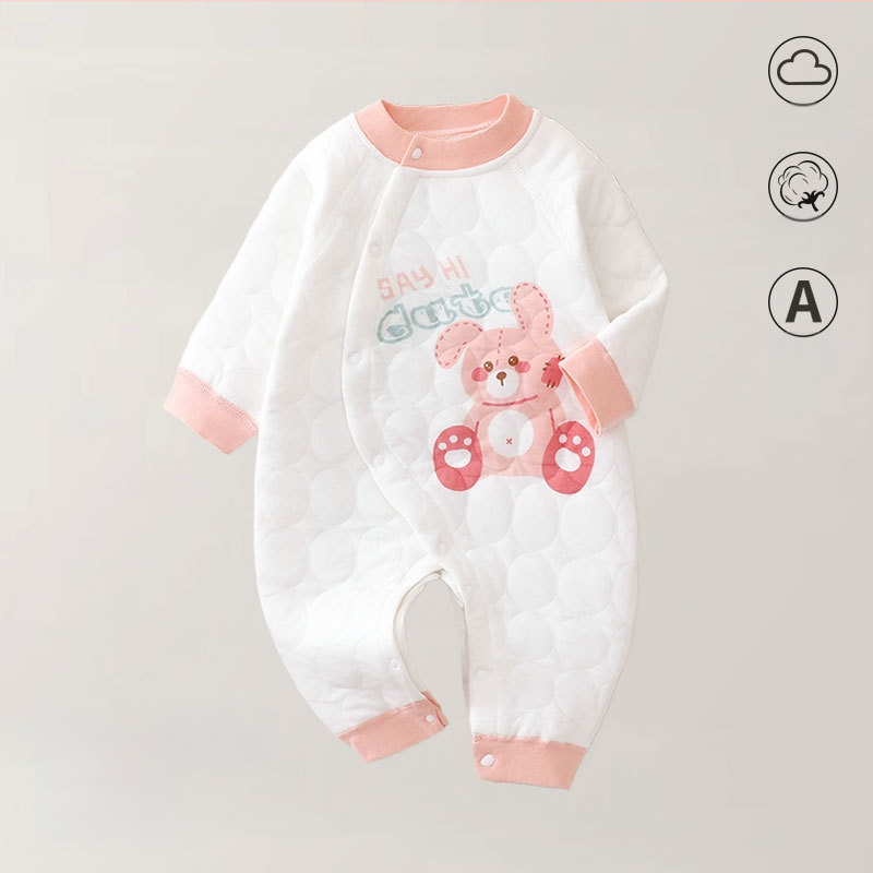 Zīdaiņu kombinezons no kokvilnas – trīs slāņu silts, rudens-ziemas sezonai, jaundzimušajiem, garas piedurknes, priekšējais vienkāršais aizvērums