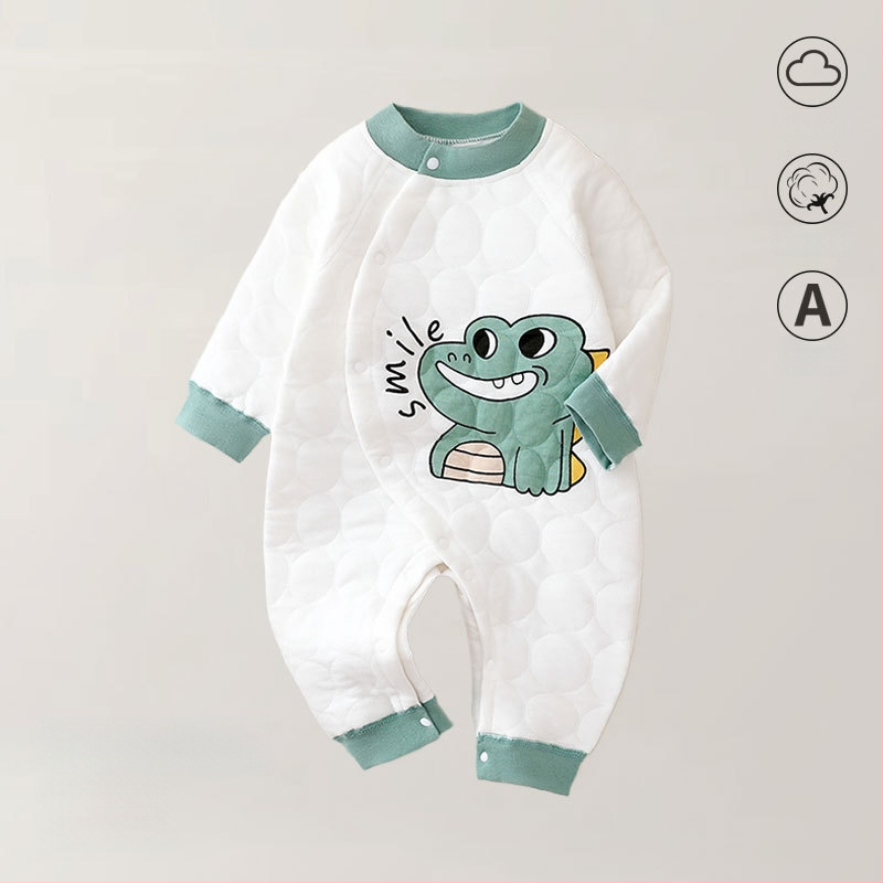 Zīdaiņu kombinezons no kokvilnas – trīs slāņu silts, rudens-ziemas sezonai, jaundzimušajiem, garas piedurknes, priekšējais vienkāršais aizvērums