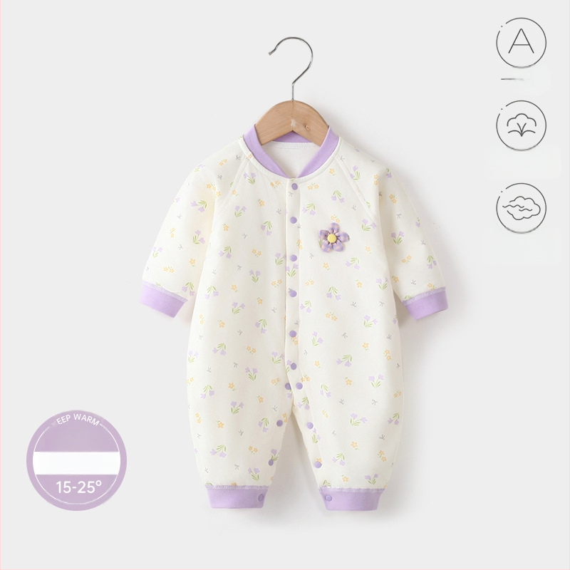 Bērnu kombinezons, 100% kokvilna, biezināts, garas piedurknes, bez kapuces, 1–3 gadi