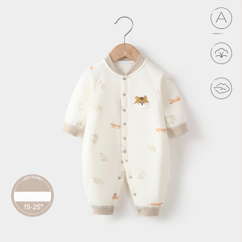 Bērnu kombinezons, 100% kokvilna, biezināts, garas piedurknes, bez kapuces, 1–3 gadi