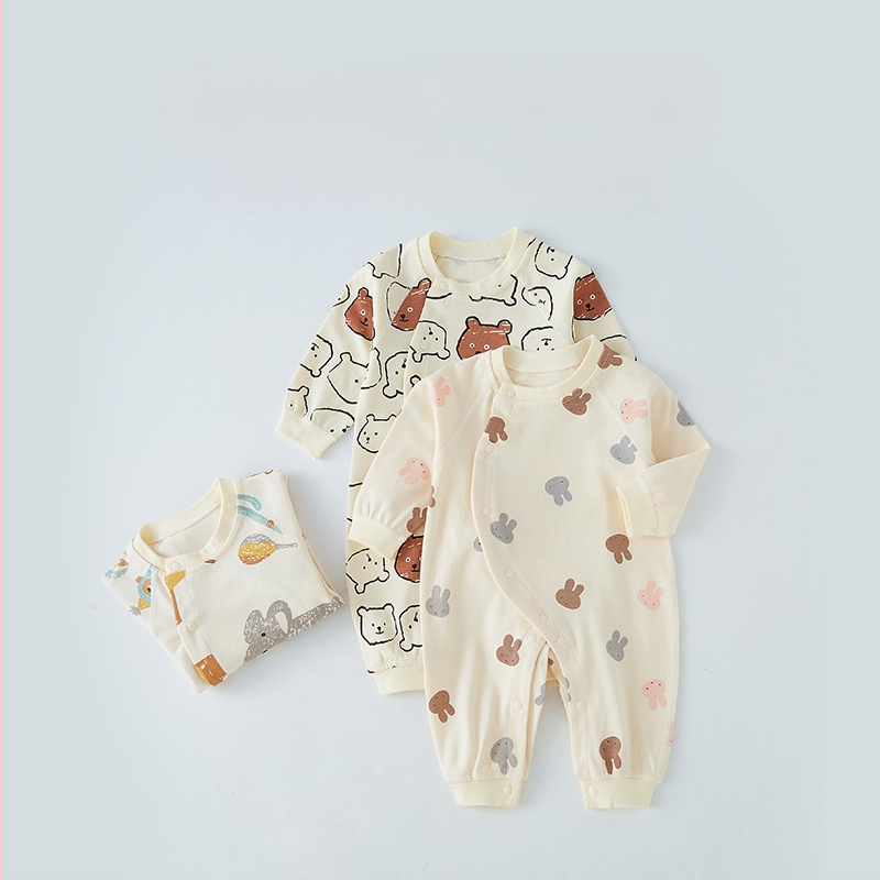 Zīdaiņu kombinezons un romper — 100% kokvilna, garas piedurknes, universāls, slīpa aizdare, ziemai, pavasarim un rudenim
