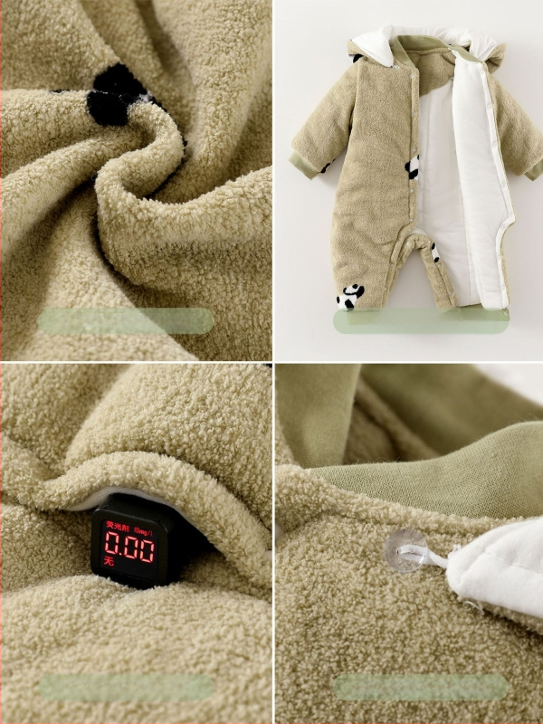 Bērnu kombinezonā ar biezinātu pildījumu, 100% kokvilna, polārfleece audums, piemērots zīdaiņiem no dzimšanas līdz 12 mēnešiem.