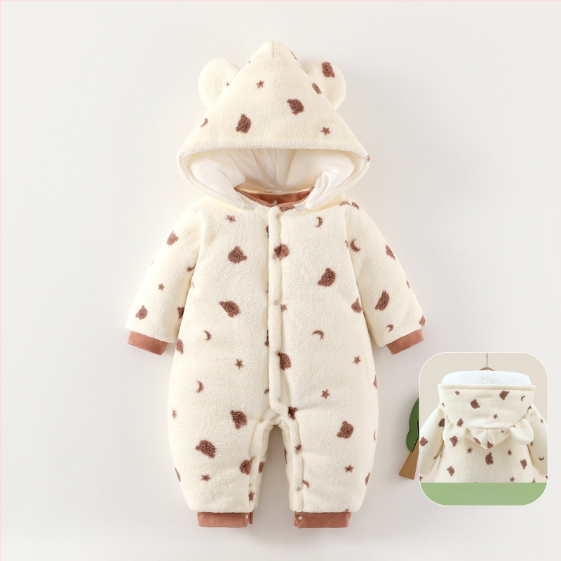 Bērnu kombinezonā ar biezinātu pildījumu, 100% kokvilna, polārfleece audums, piemērots zīdaiņiem no dzimšanas līdz 12 mēnešiem.