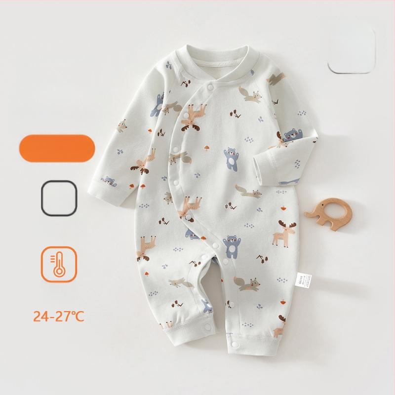 Zīdaiņu kokvilnas kombinezon s garām piedurknēm, universāls, 100% kokvilna, jaunajam zīdainim (0–1 gads), diagonālais pogu aizvērums