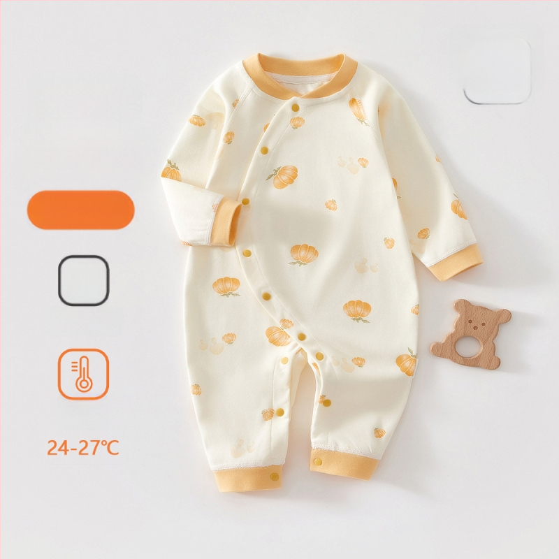 Zīdaiņu kokvilnas kombinezon s garām piedurknēm, universāls, 100% kokvilna, jaunajam zīdainim (0–1 gads), diagonālais pogu aizvērums