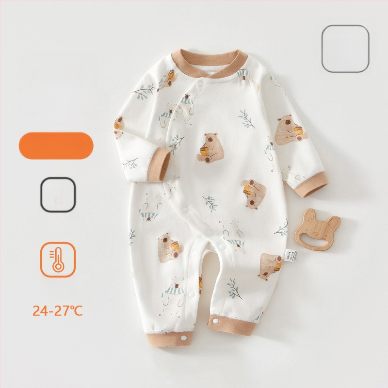 Zīdaiņu kokvilnas kombinezon s garām piedurknēm, universāls, 100% kokvilna, jaunajam zīdainim (0–1 gads), diagonālais pogu aizvērums