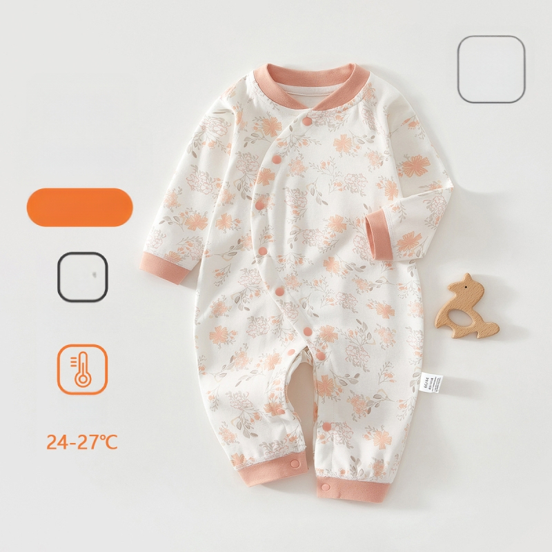 Zīdaiņu kokvilnas kombinezon s garām piedurknēm, universāls, 100% kokvilna, jaunajam zīdainim (0–1 gads), diagonālais pogu aizvērums