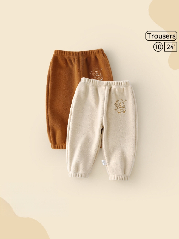 Zīdaiņiem un maziem bērniem bikses ar fleece apdari, brīvs siluets, dzīvnieku raksts, poliesters 94,1%, viduklis ar vidēja augstuma, mīksta apstrāde, pavasaris un rudens