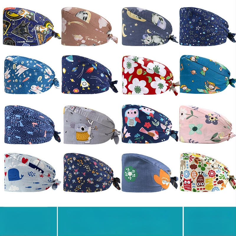 Căciulă chirurgicală imprimată pentru sala de operații, din bumbac, unisex, model floral, vârf plat