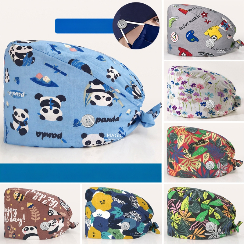 Căciulă chirurgicală imprimată pentru sala de operații, din bumbac, unisex, model floral, vârf plat