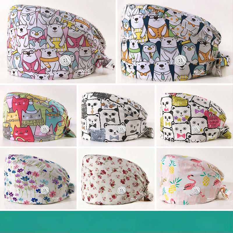 Căciulă chirurgicală imprimată pentru sala de operații, din bumbac, unisex, model floral, vârf plat