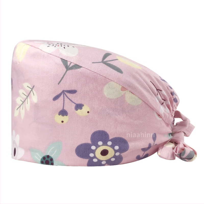 Căciulă chirurgicală imprimată pentru sala de operații, din bumbac, unisex, model floral, vârf plat