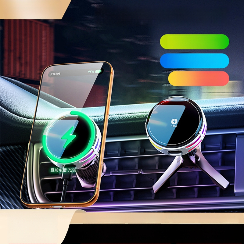 Auto držač za telefon s bežičnim punjenjem, dvostruki magnetski, sklopivi zaslon, 25W, kompatibilan s navigacijom
