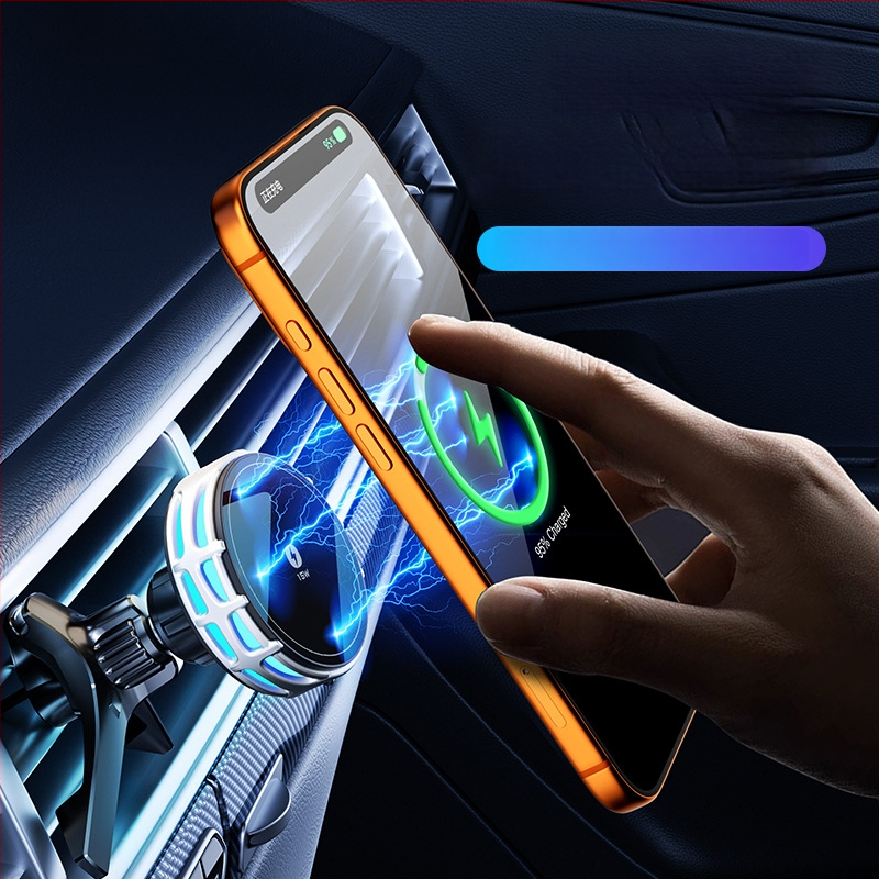 Auto držač za telefon s bežičnim punjenjem, dvostruki magnetski, sklopivi zaslon, 25W, kompatibilan s navigacijom