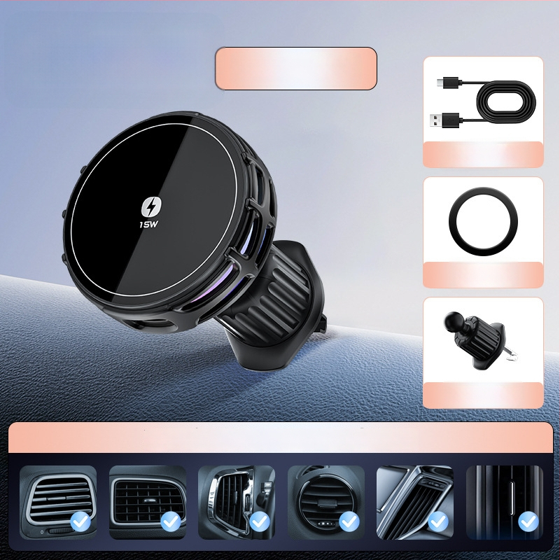 Auto držač za telefon s bežičnim punjenjem, dvostruki magnetski, sklopivi zaslon, 25W, kompatibilan s navigacijom