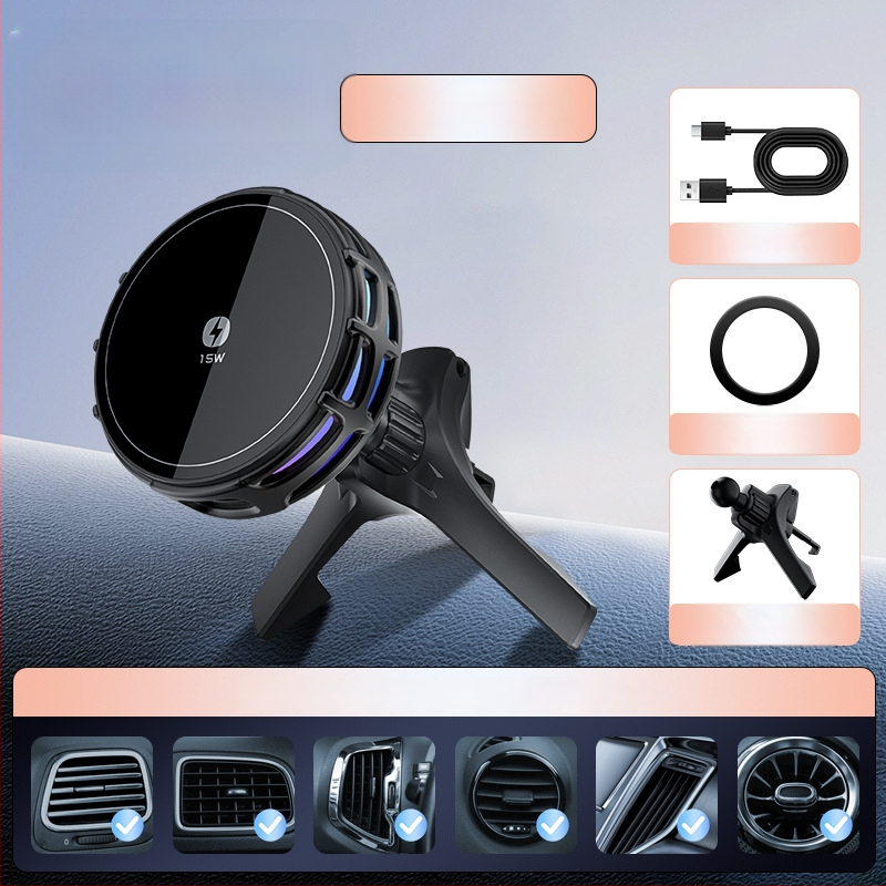 Auto držač za telefon s bežičnim punjenjem, dvostruki magnetski, sklopivi zaslon, 25W, kompatibilan s navigacijom