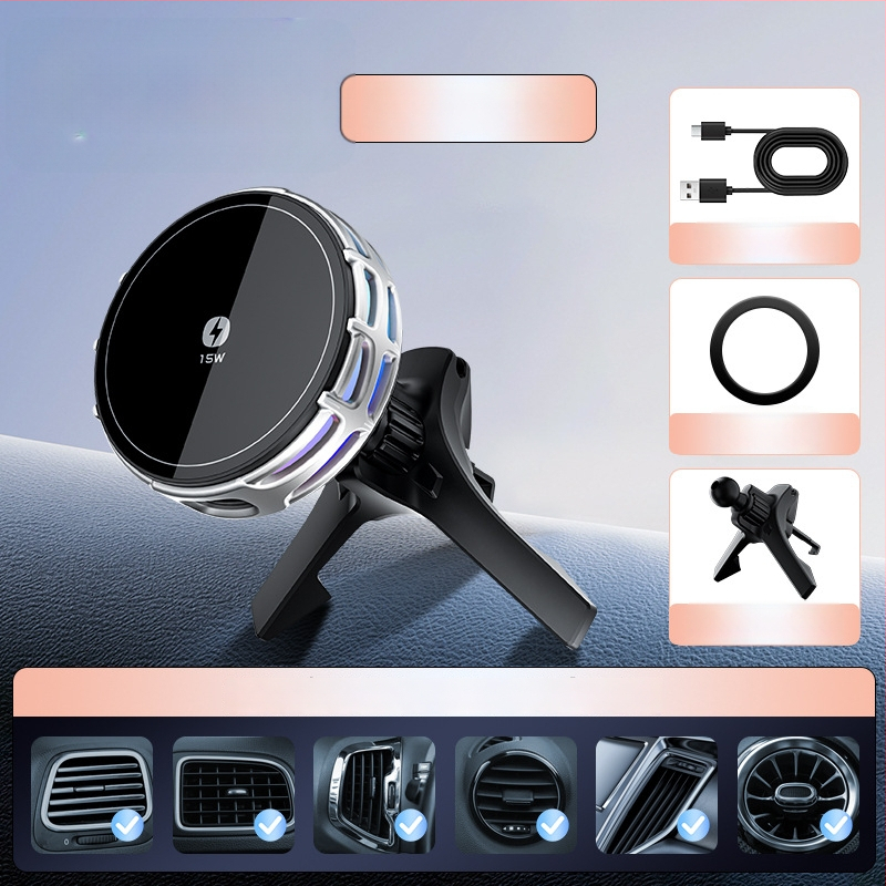 Auto držač za telefon s bežičnim punjenjem, dvostruki magnetski, sklopivi zaslon, 25W, kompatibilan s navigacijom