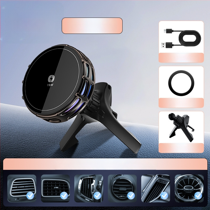 Auto držač za telefon s bežičnim punjenjem, dvostruki magnetski, sklopivi zaslon, 25W, kompatibilan s navigacijom