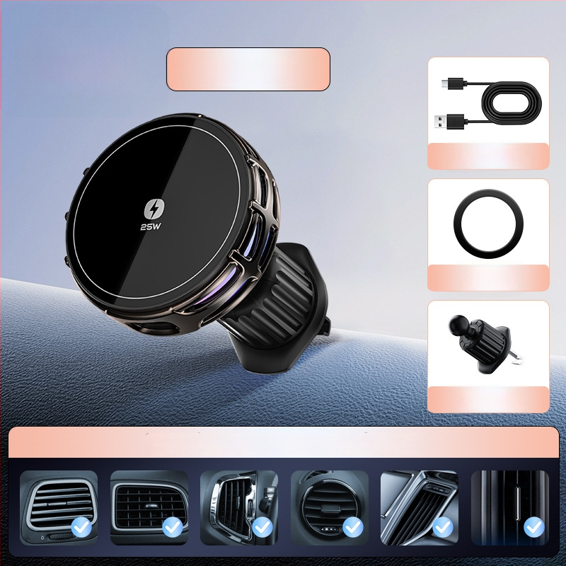 Auto držač za telefon s bežičnim punjenjem, dvostruki magnetski, sklopivi zaslon, 25W, kompatibilan s navigacijom