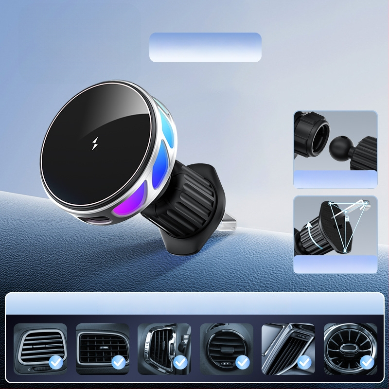 Auto držač za telefon s bežičnim punjenjem, dvostruki magnetski, sklopivi zaslon, 25W, kompatibilan s navigacijom
