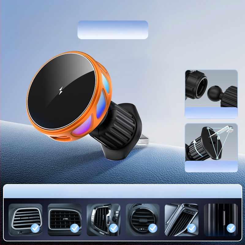 Auto držač za telefon s bežičnim punjenjem, dvostruki magnetski, sklopivi zaslon, 25W, kompatibilan s navigacijom