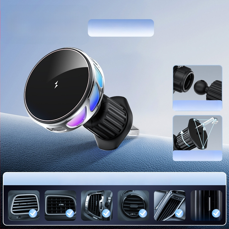 Auto držač za telefon s bežičnim punjenjem, dvostruki magnetski, sklopivi zaslon, 25W, kompatibilan s navigacijom