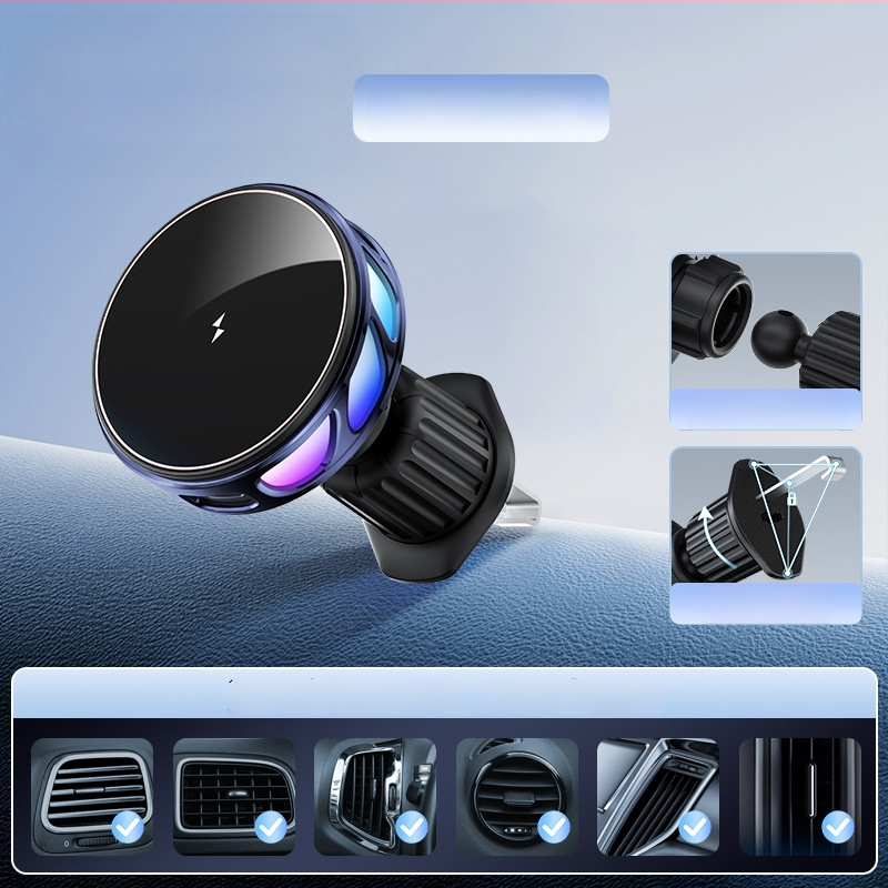 Auto držač za telefon s bežičnim punjenjem, dvostruki magnetski, sklopivi zaslon, 25W, kompatibilan s navigacijom