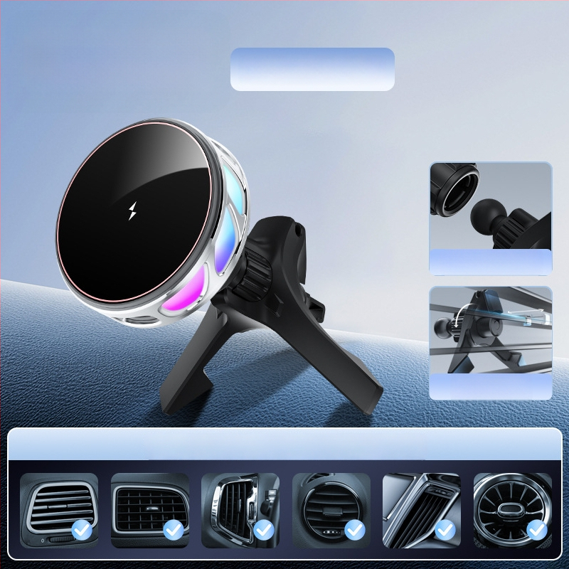 Auto držač za telefon s bežičnim punjenjem, dvostruki magnetski, sklopivi zaslon, 25W, kompatibilan s navigacijom