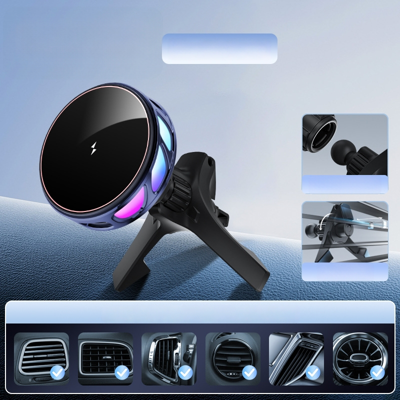 Auto držač za telefon s bežičnim punjenjem, dvostruki magnetski, sklopivi zaslon, 25W, kompatibilan s navigacijom