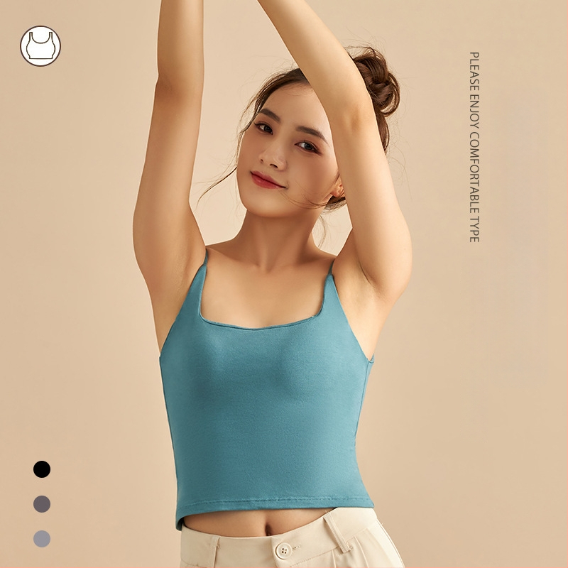 Viengabala kokvilnas top ar krūšu spilventiņiem, korejas stila siksnas, 95–100% kokvilna, auduma blīvums 161–180 g/m2