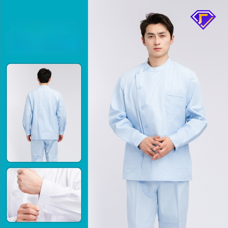 Māsu uniformes komplekts ar lellītes apkakli, garas piedurknes, kokvilnas–spandeksa audums, mitrumu vadīšana