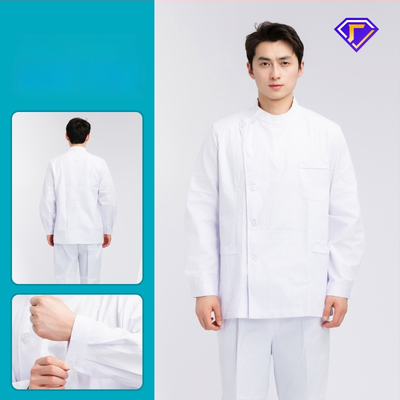 Māsu uniformes komplekts ar lellītes apkakli, garas piedurknes, kokvilnas–spandeksa audums, mitrumu vadīšana