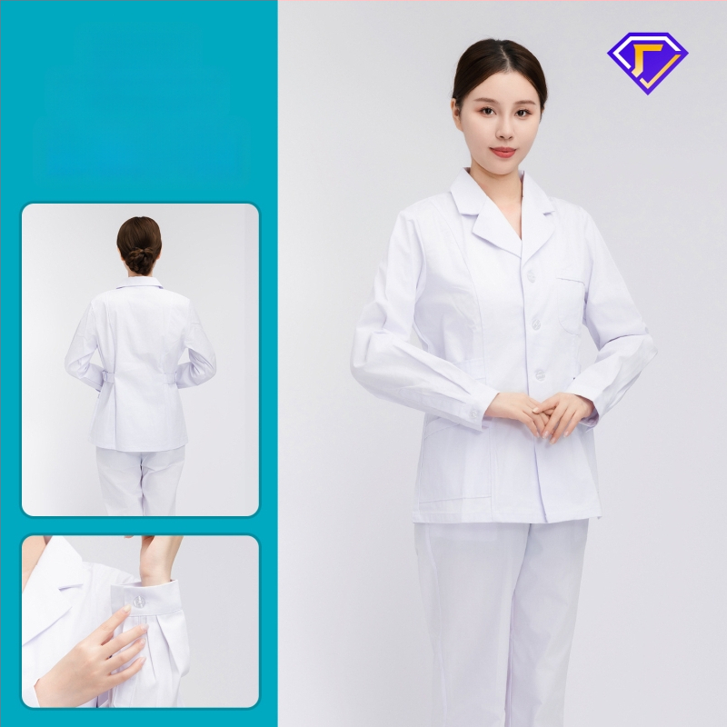 Māsu uniformes komplekts ar lellītes apkakli, garas piedurknes, kokvilnas–spandeksa audums, mitrumu vadīšana