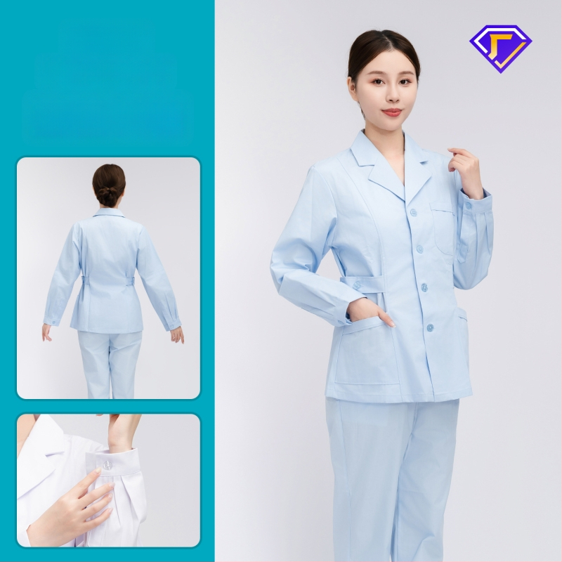 Māsu uniformes komplekts ar lellītes apkakli, garas piedurknes, kokvilnas–spandeksa audums, mitrumu vadīšana