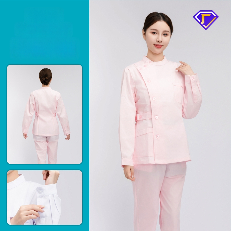 Māsu uniformes komplekts ar lellītes apkakli, garas piedurknes, kokvilnas–spandeksa audums, mitrumu vadīšana