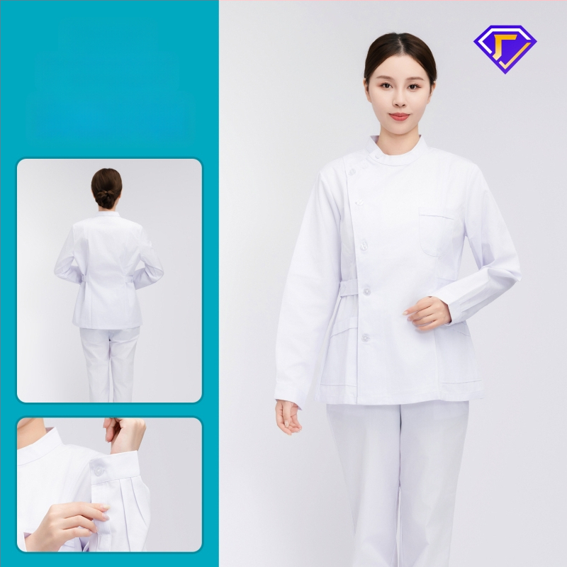 Māsu uniformes komplekts ar lellītes apkakli, garas piedurknes, kokvilnas–spandeksa audums, mitrumu vadīšana