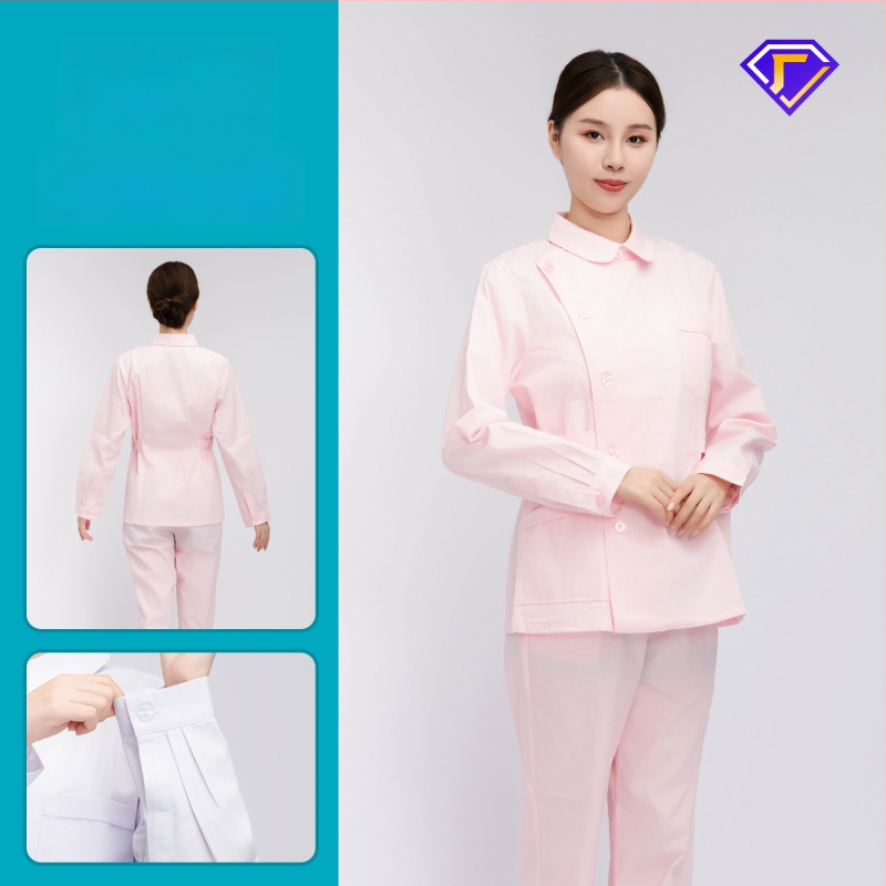 Māsu uniformes komplekts ar lellītes apkakli, garas piedurknes, kokvilnas–spandeksa audums, mitrumu vadīšana